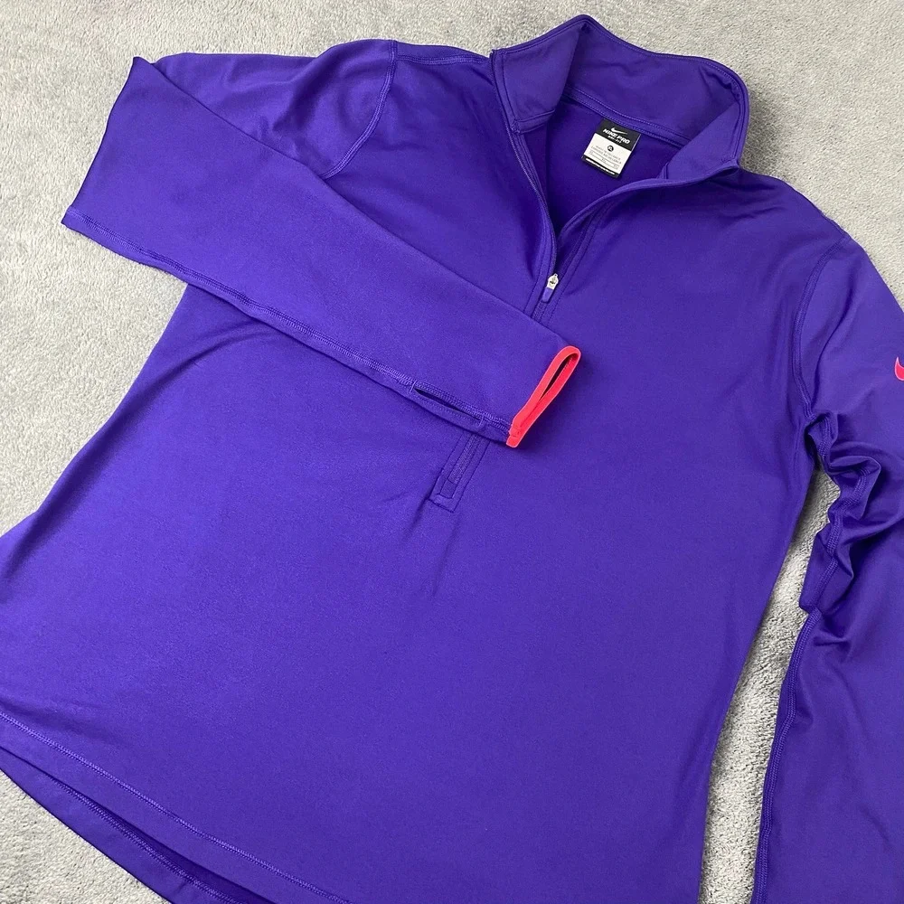 Nike Womens XL Quarter Zip Pullover Purple Dri-FIT Long Sleeve Thumbholes